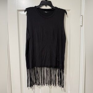 Michael Lauren black cropped long fringe sleeveless shirt top